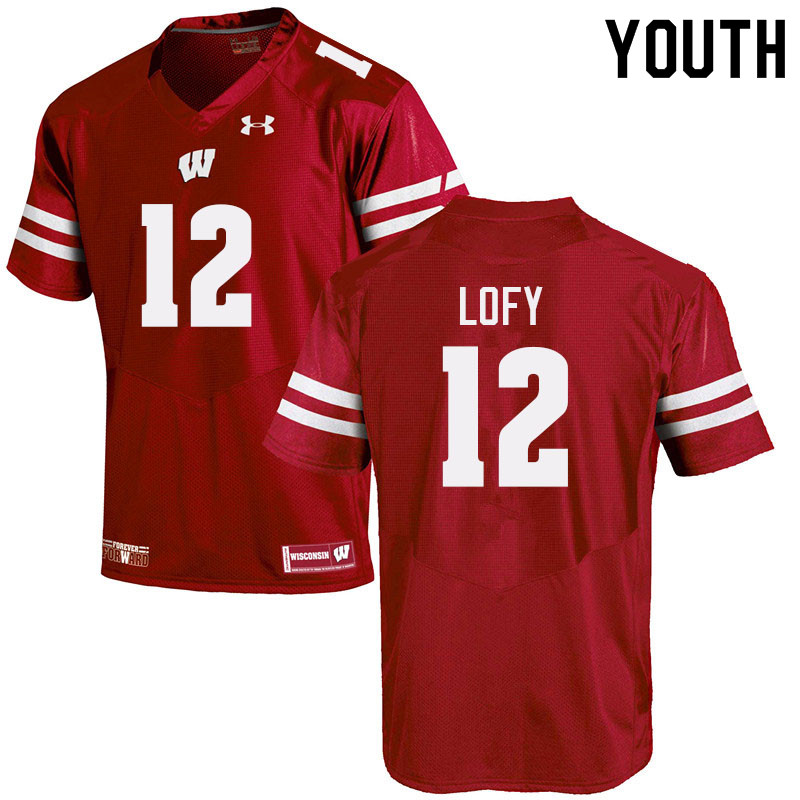 Wisconsin Badgers Youth #12 Max Lofy NCAA Under Armour Authentic Red College Stitched Football Jersey HO40Z26NK